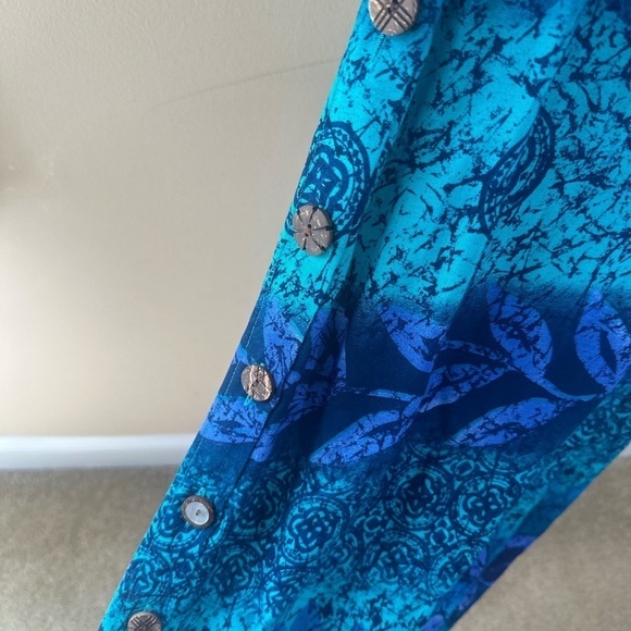 Vintage R & K Original 90s boho blue medallion floral dress wooden button 6P - Picture 4 of 6